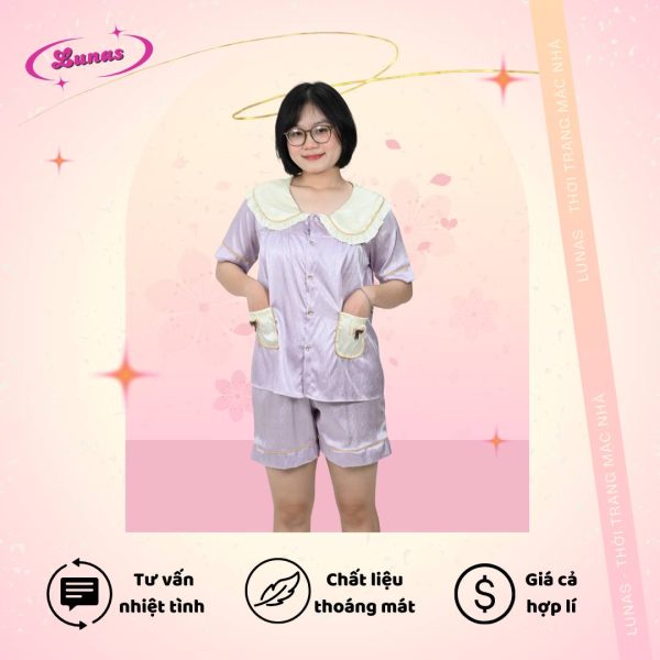 SET ĐỒ NGỦ LỤA XƯỚC CỔ REN TÚI NƠ - Image 2