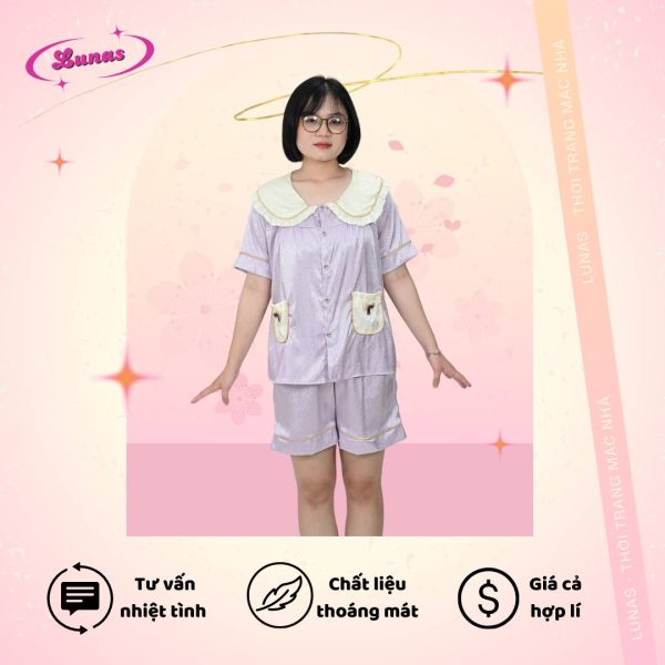 SET ĐỒ NGỦ LỤA XƯỚC CỔ REN TÚI NƠ - Image 3