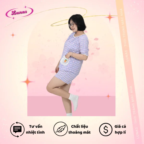 Đồ Ngủ Họa Tiết Caro Có Túi Chất Liệu Cotton - Image 2