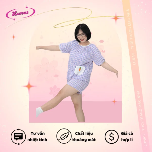 Đồ Ngủ Họa Tiết Caro Có Túi Chất Liệu Cotton - Image 3